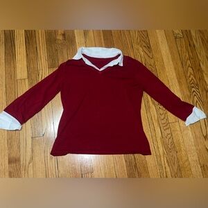 Red Long Sleeve Top with White Collar